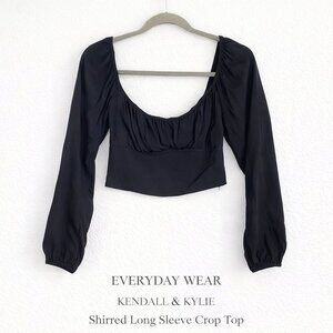 Kendall & Kylie PacSun Black Shirred Long Sleeve Crop Top Witchy Size S